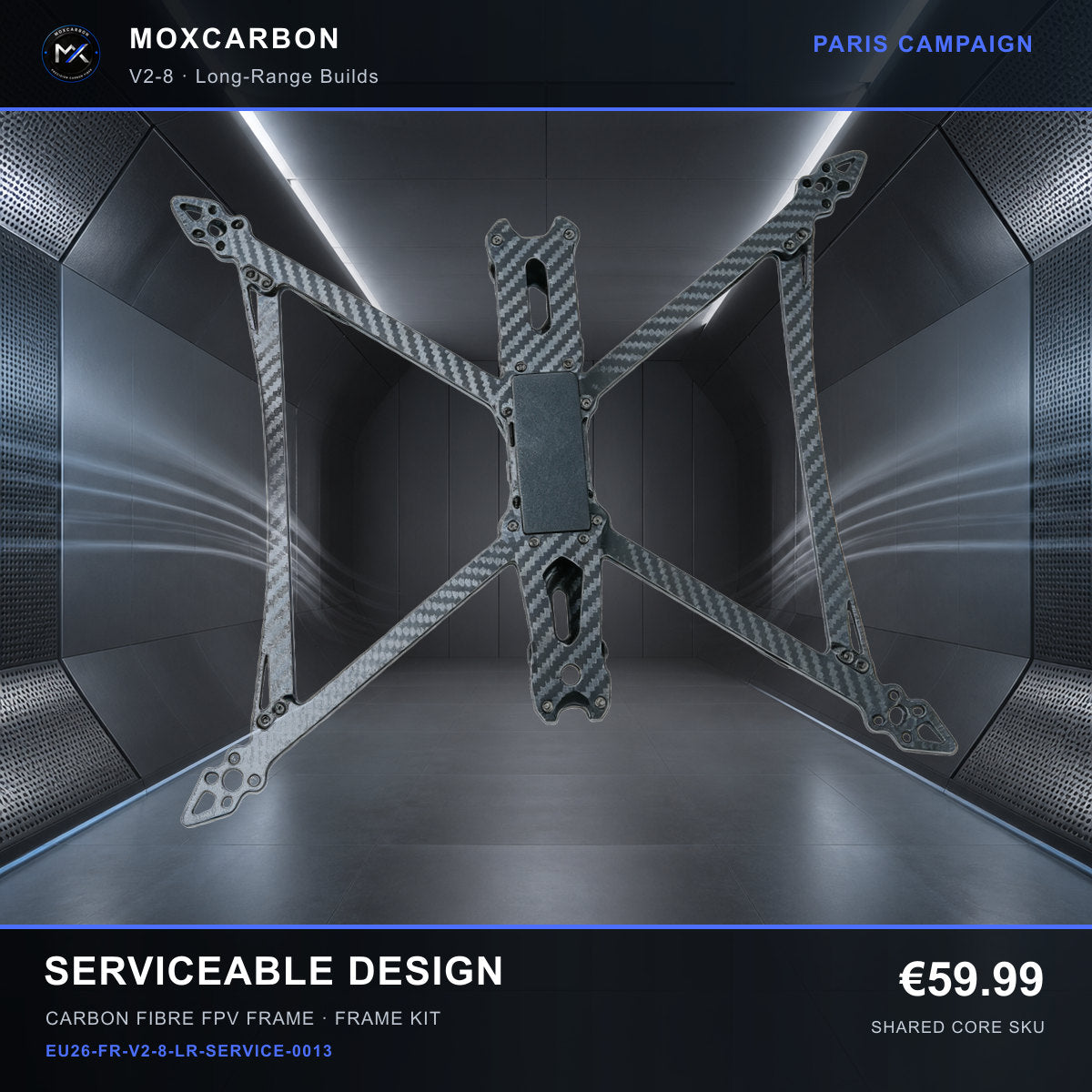 MOX MARK4 V2 8-Inch Carbon Fibre FPV Frame — Paris Serviceable Design 0013 product image