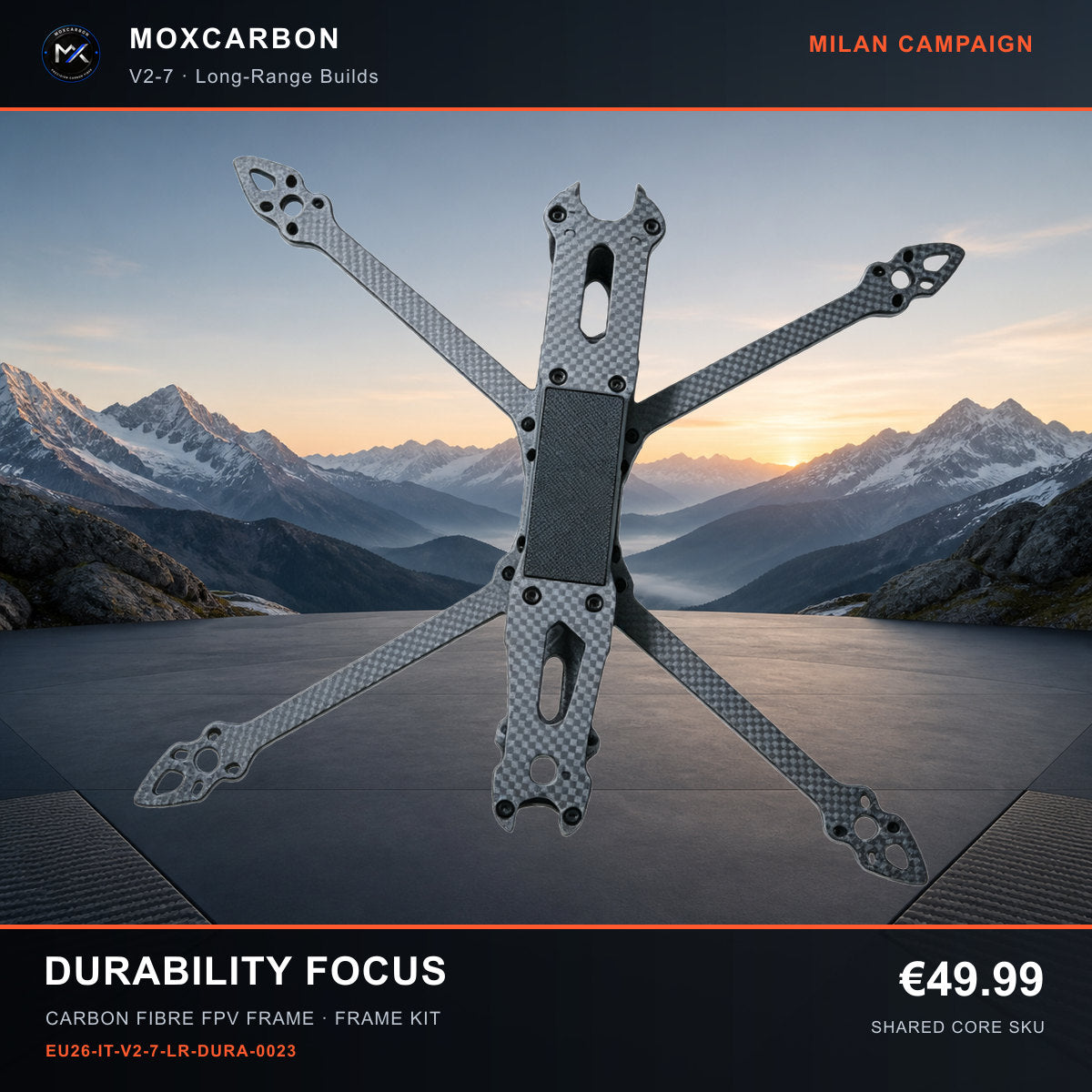MOX MARK4 V2 7-Inch Carbon Fibre FPV Frame — Milan Durability Focus 0023 product image