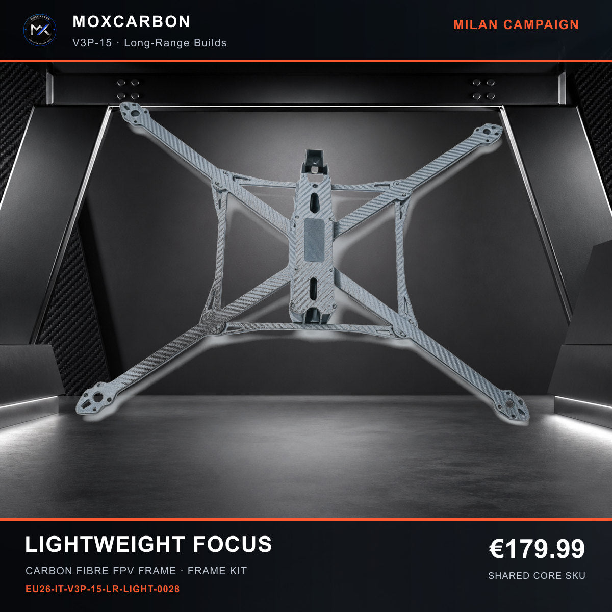 MOX MARK4 V3 Pro 15-Inch Carbon Fibre FPV Frame — Milan Lightweight Focus 0028 product image
