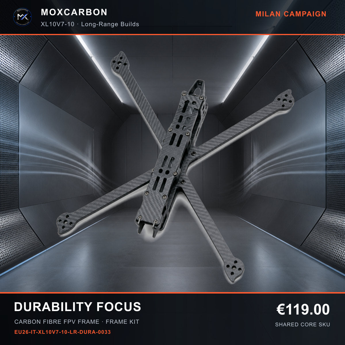 MOX XL10V7 10-Inch Carbon Fibre FPV Frame — Milan Durability Focus 0033 product image