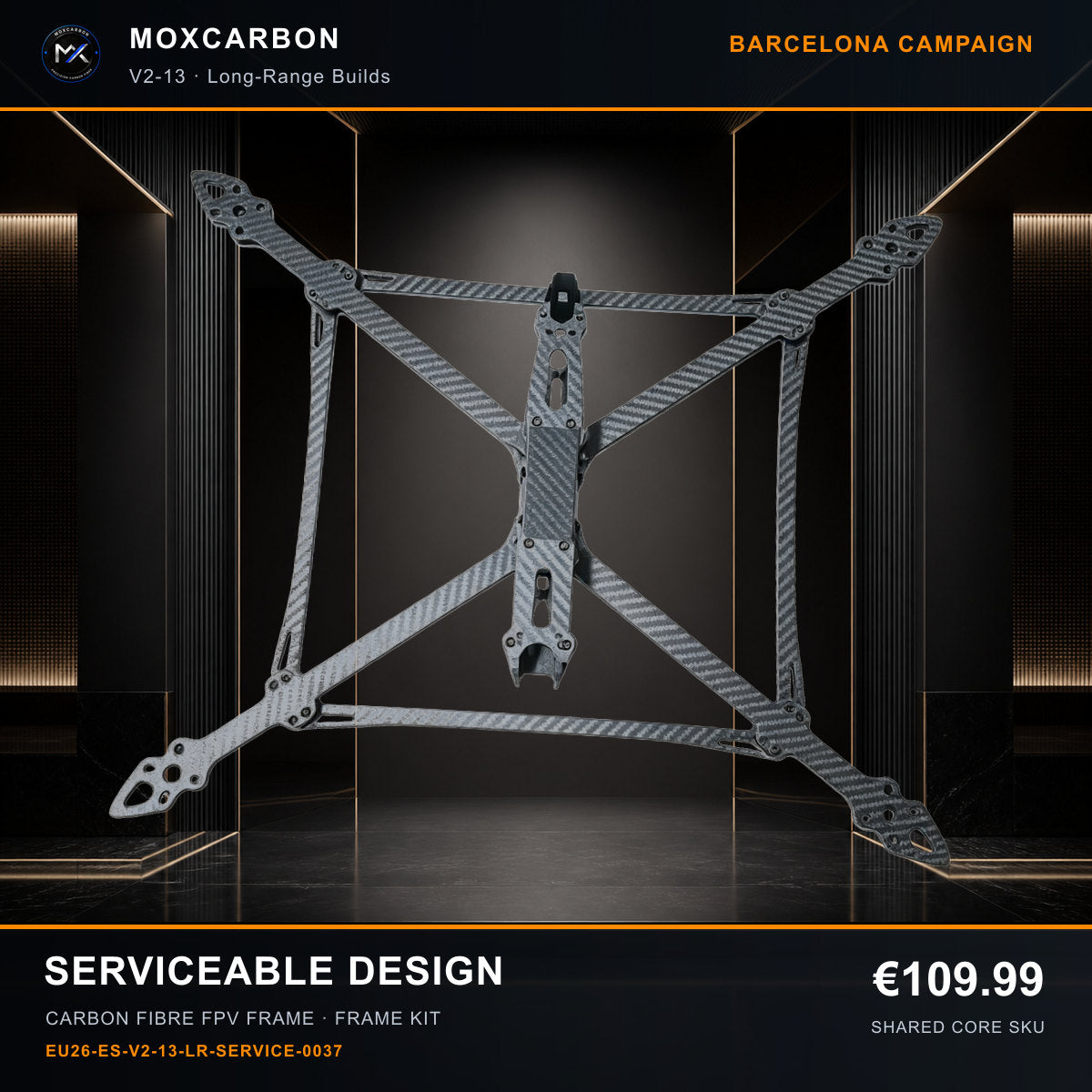 MOX MARK4 V2 13-Inch Carbon Fibre FPV Frame — Barcelona Serviceable Design 0037 product image