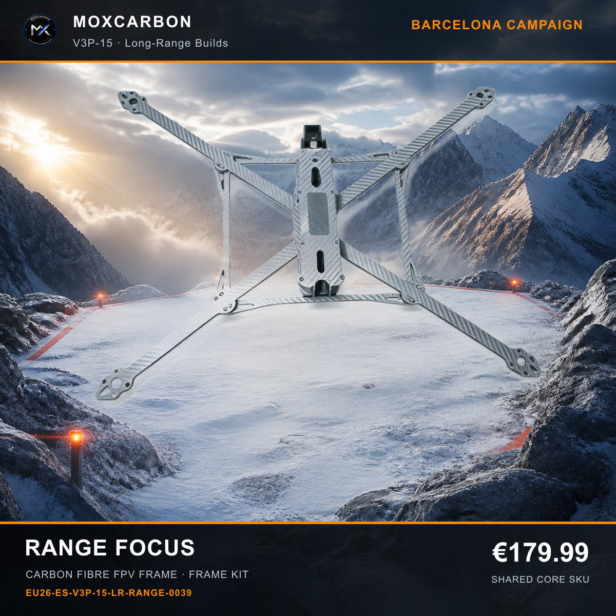 MOX MARK4 V3 Pro 15-Inch Carbon Fibre FPV Frame — Barcelona Range Focus 0039 product image