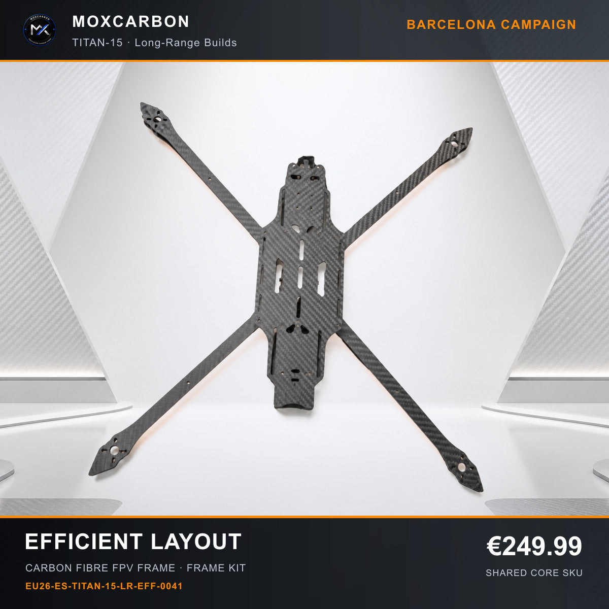 MOX MARK4 Titan GOW 15-Inch Carbon Fibre FPV Frame — Barcelona Efficient Layout 0041 product image