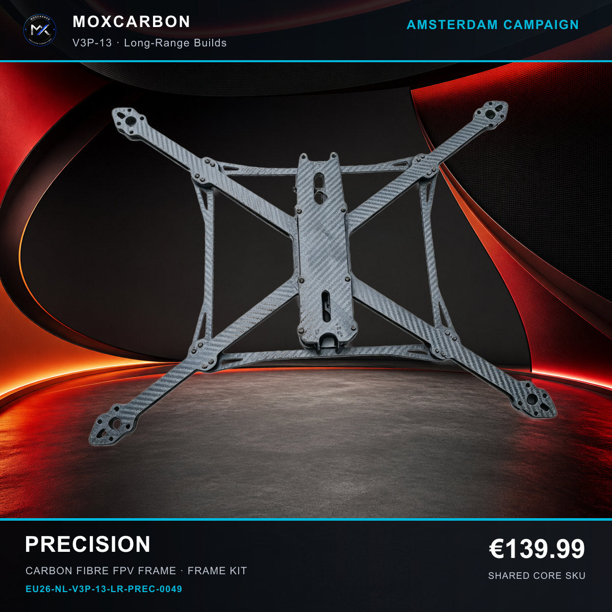 MOX MARK4 V3 Pro 13-Inch Carbon Fibre FPV Frame — Amsterdam Precision 0049 product image
