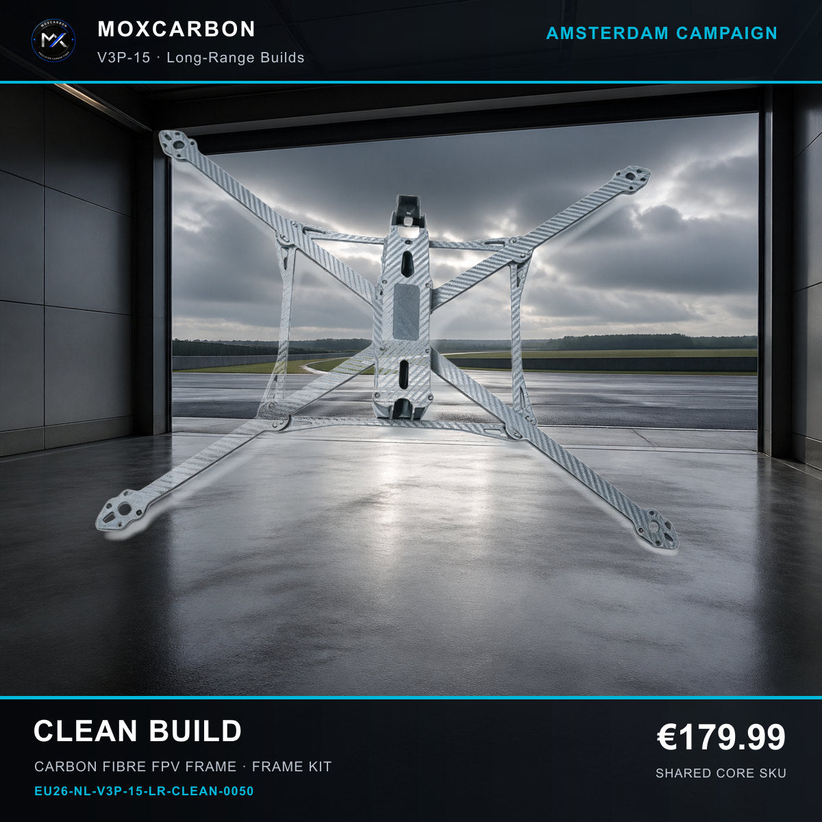 MOX MARK4 V3 Pro 15-Inch Carbon Fibre FPV Frame — Amsterdam Clean Build 0050 product image