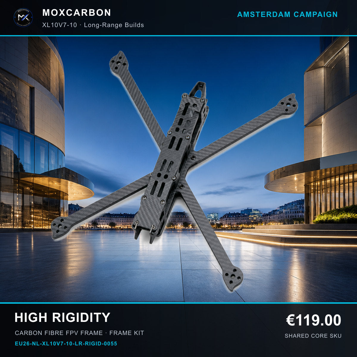 MOX XL10V7 10-Inch Carbon Fibre FPV Frame — Amsterdam High Rigidity 0055 product image