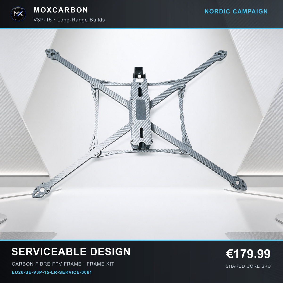 MOX MARK4 V3 Pro 15-Inch Carbon Fibre FPV Frame — Nordic Serviceable Design 0061 product image