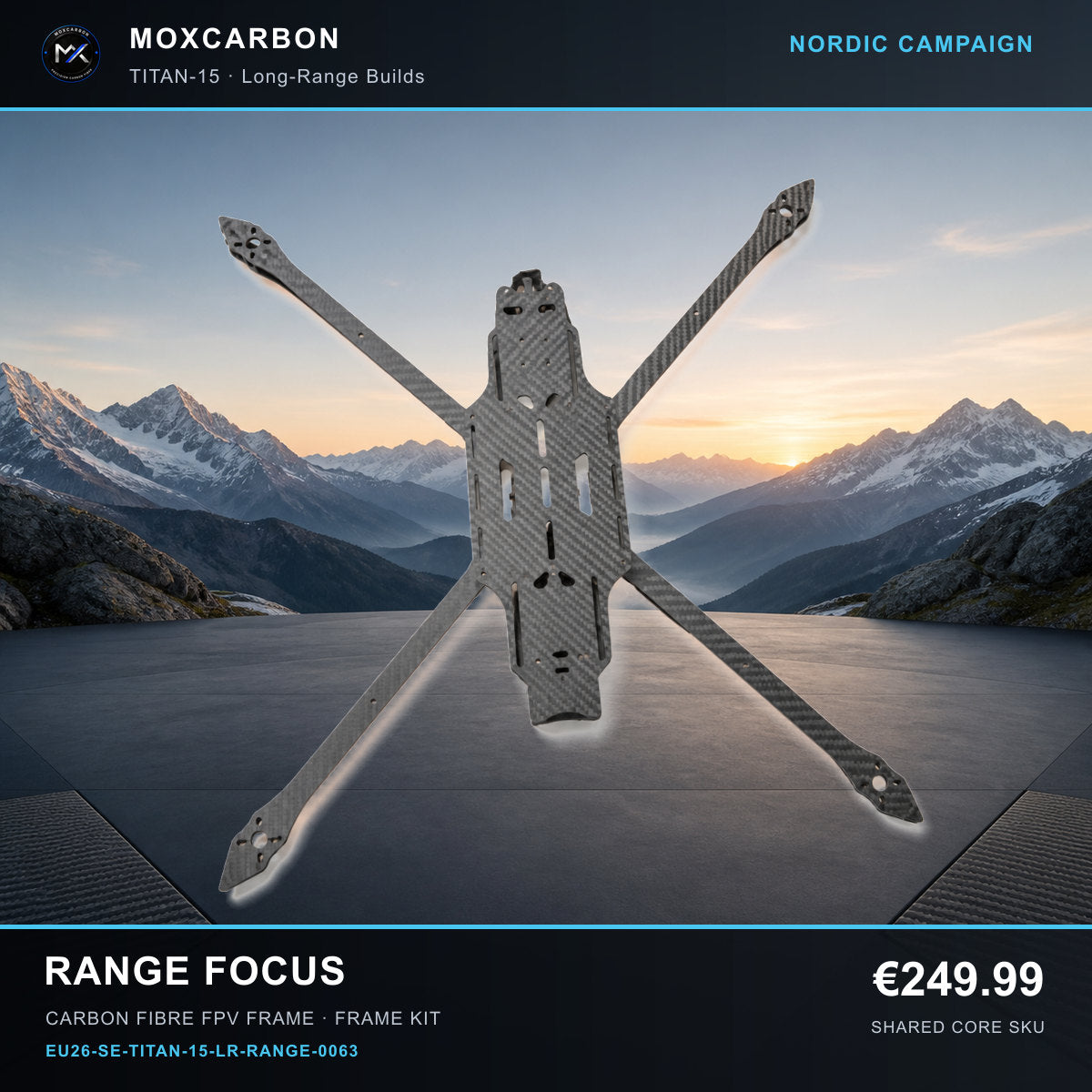 MOX MARK4 Titan GOW 15-Inch Carbon Fibre FPV Frame — Nordic Range Focus 0063 product image