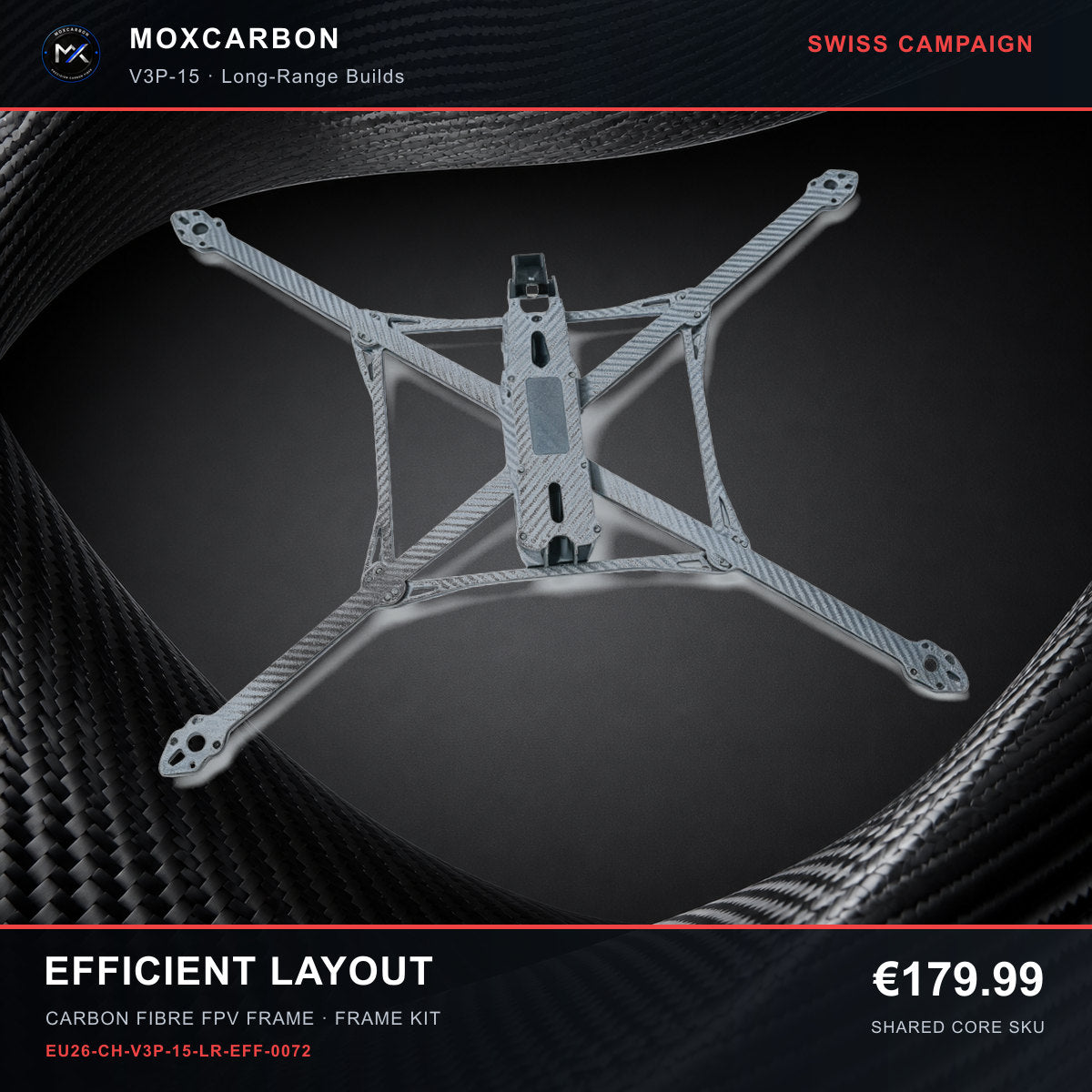 MOX MARK4 V3 Pro 15-Inch Carbon Fibre FPV Frame — Swiss Efficient Layout 0072 product image