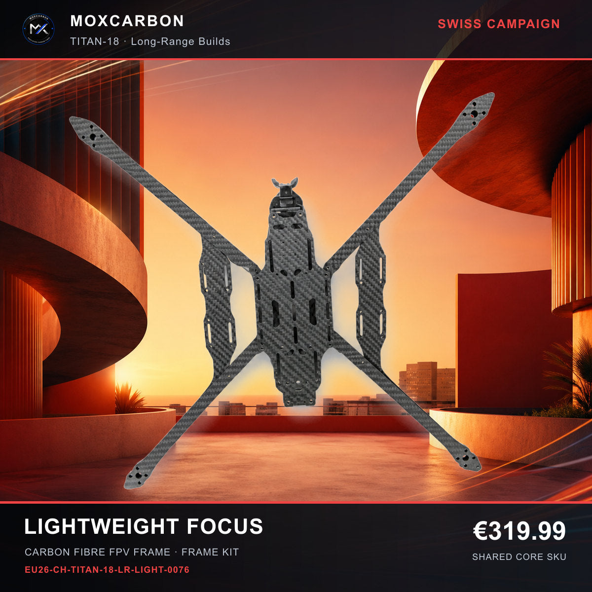 MOX MARK4 Titan GOW 18-Inch Carbon Fibre FPV Frame — Swiss Lightweight Focus 0076 product image
