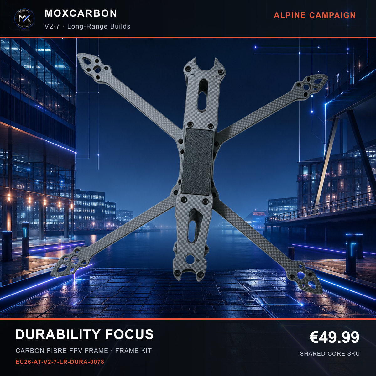 MOX MARK4 V2 7-Inch Carbon Fibre FPV Frame — Alpine Durability Focus 0078 product image