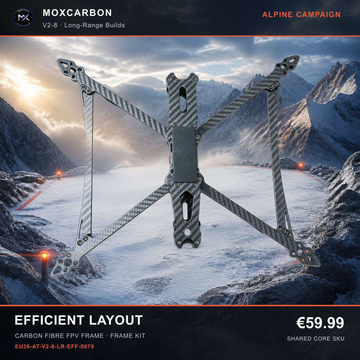 MOX MARK4 V2 8-Inch Carbon Fibre FPV Frame — Alpine Efficient Layout 0079 product image