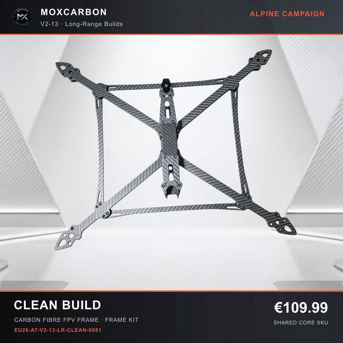 MOX MARK4 V2 13-Inch Carbon Fibre FPV Frame — Alpine Clean Build 0081 product image