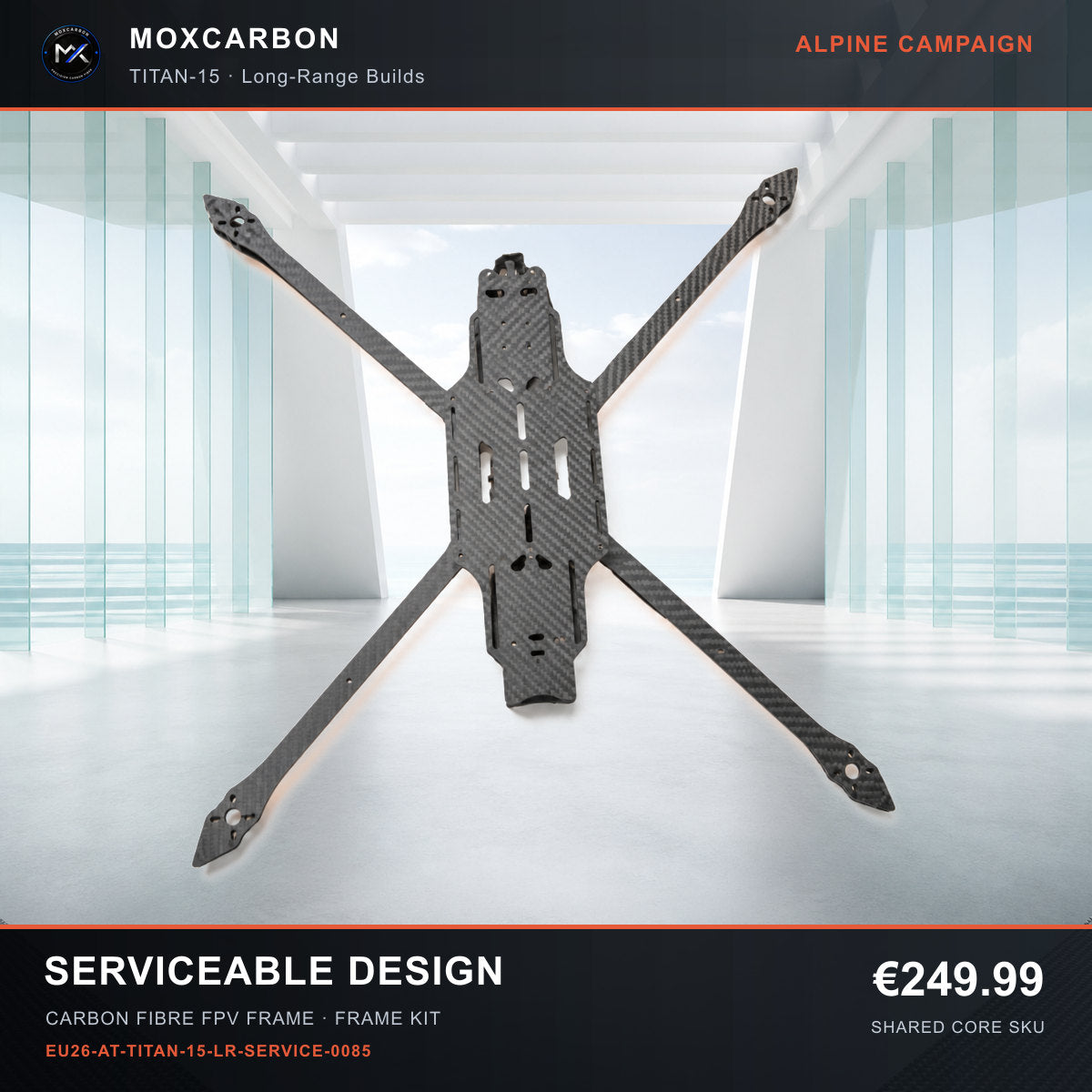 MOX MARK4 Titan GOW 15-Inch Carbon Fibre FPV Frame — Alpine Serviceable Design 0085 product image