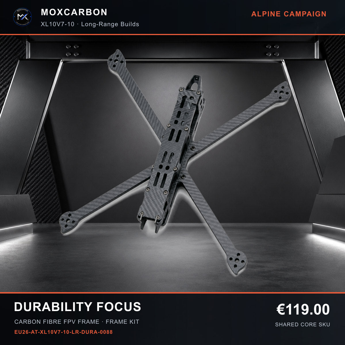 MOX XL10V7 10-Inch Carbon Fibre FPV Frame — Alpine Durability Focus 0088 product image