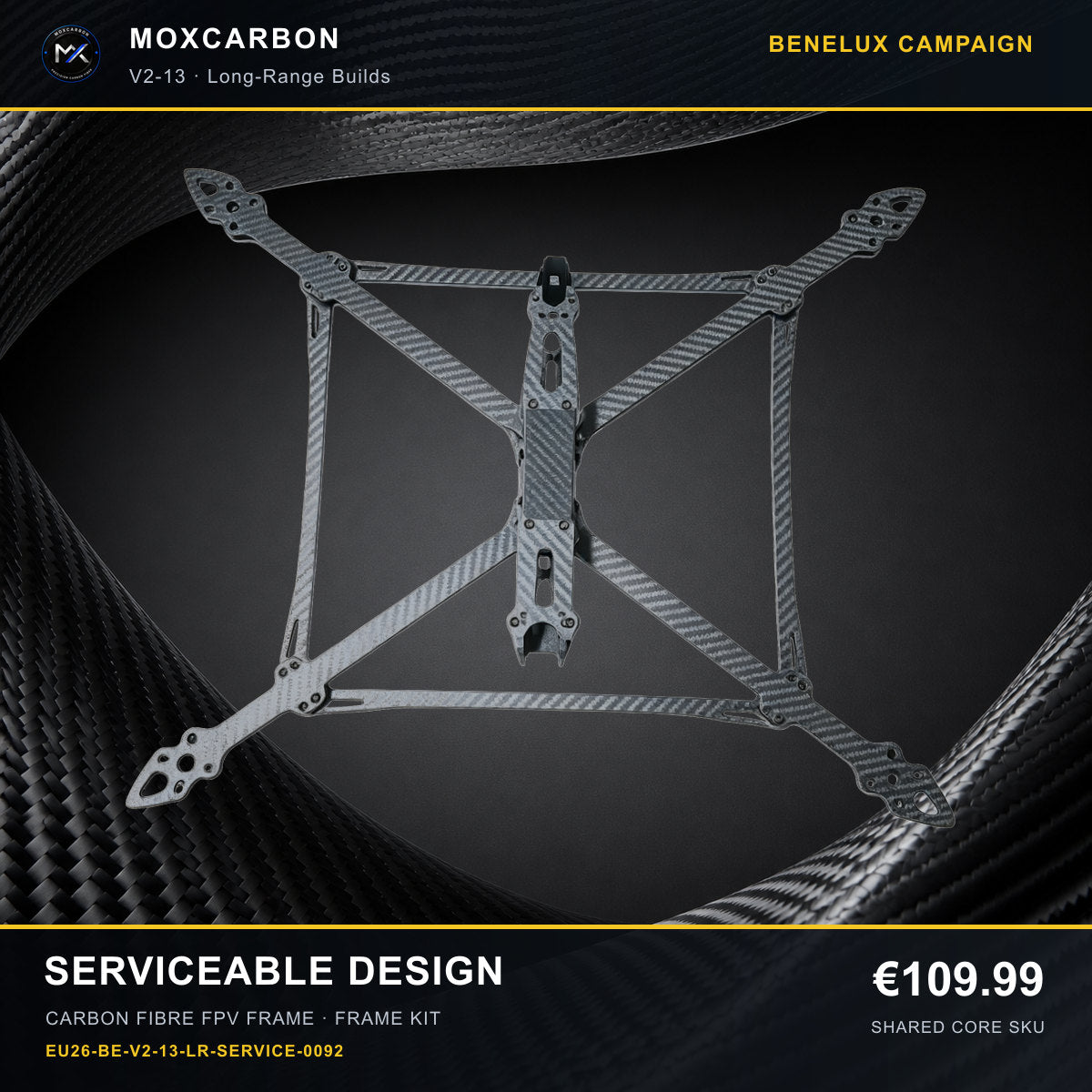 MOX MARK4 V2 13-Inch Carbon Fibre FPV Frame — Benelux Serviceable Design 0092 product image