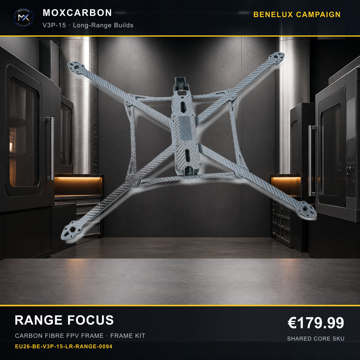 MOX MARK4 V3 Pro 15-Inch Carbon Fibre FPV Frame — Benelux Range Focus 0094 product image