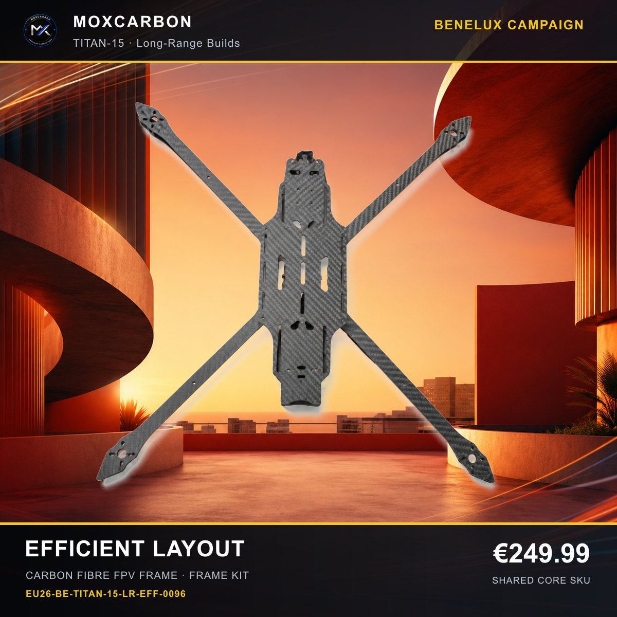 MOX MARK4 Titan GOW 15-Inch Carbon Fibre FPV Frame — Benelux Efficient Layout 0096 product image