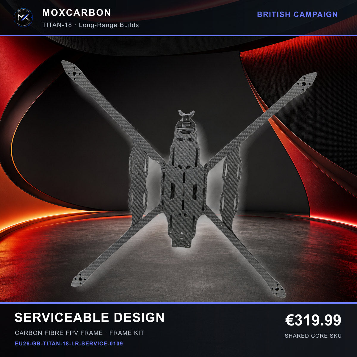 MOX MARK4 Titan GOW 18-Inch Carbon Fibre FPV Frame — British Serviceable Design 0109 product image