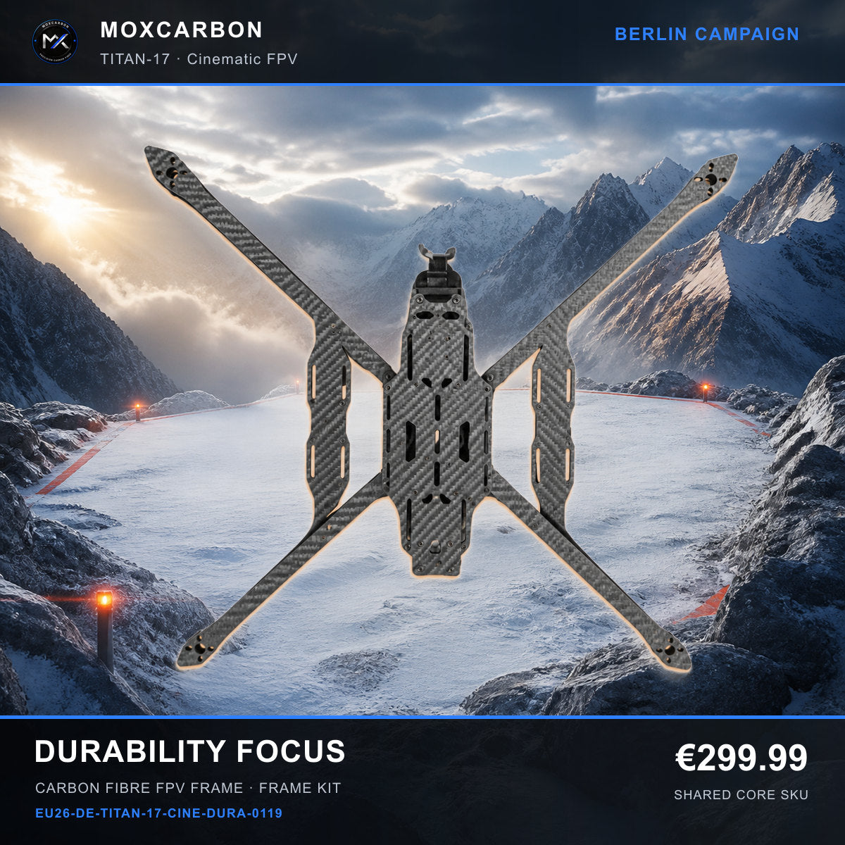 MOX MARK4 Titan GOW 17-Inch Carbon Fibre FPV Frame — Berlin Durability Focus 0119 product image