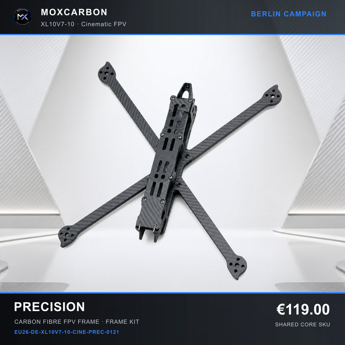 MOX XL10V7 10-Inch Carbon Fibre FPV Frame — Berlin Precision 0121 product image