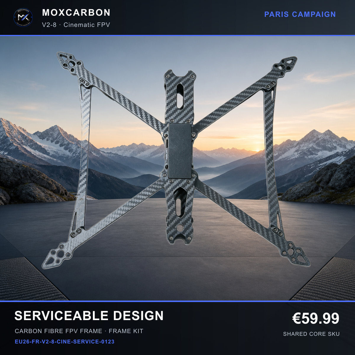MOX MARK4 V2 8-Inch Carbon Fibre FPV Frame — Paris Serviceable Design 0123 product image