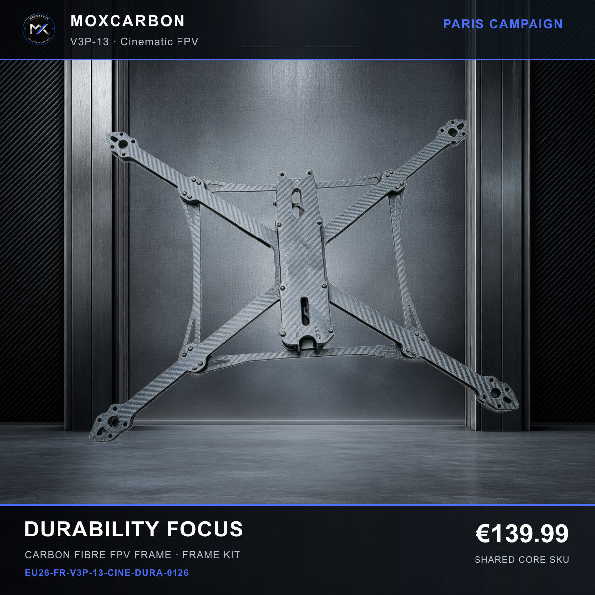 MOX MARK4 V3 Pro 13-Inch Carbon Fibre FPV Frame — Paris Durability Focus 0126 product image