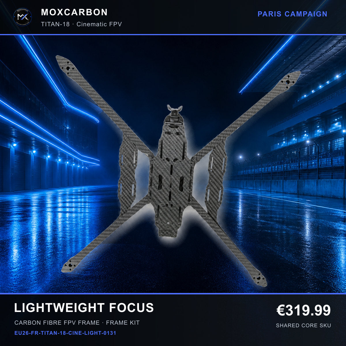 MOX MARK4 Titan GOW 18-Inch Carbon Fibre FPV Frame — Paris Lightweight Focus 0131 product image
