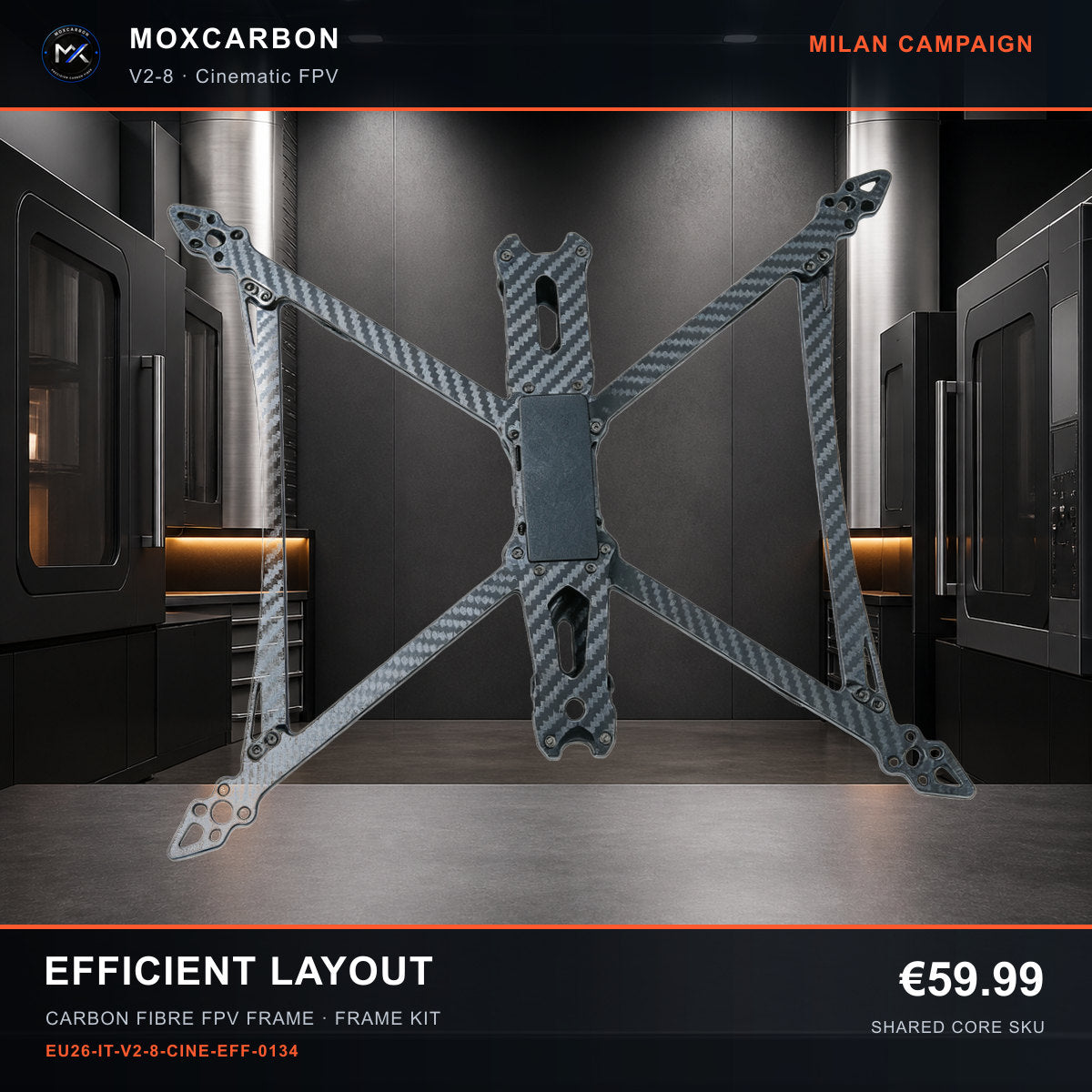 MOX MARK4 V2 8-Inch Carbon Fibre FPV Frame — Milan Efficient Layout 0134 product image