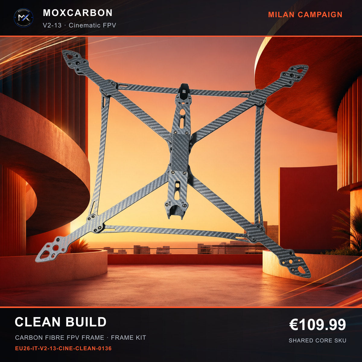 MOX MARK4 V2 13-Inch Carbon Fibre FPV Frame — Milan Clean Build 0136 product image