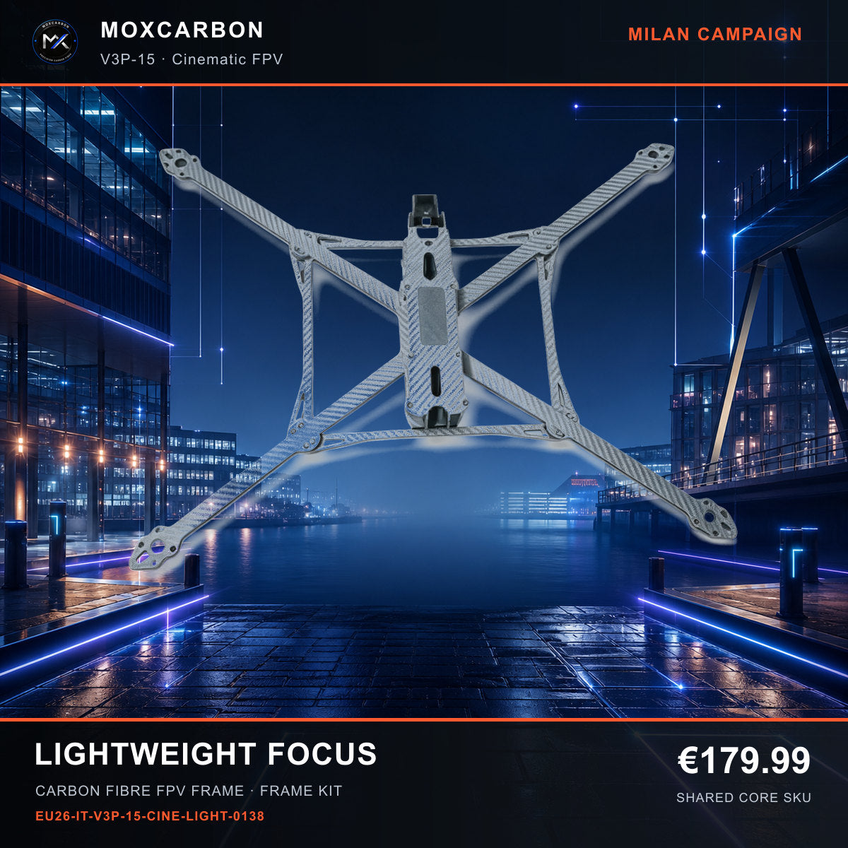 MOX MARK4 V3 Pro 15-Inch Carbon Fibre FPV Frame — Milan Lightweight Focus 0138 product image