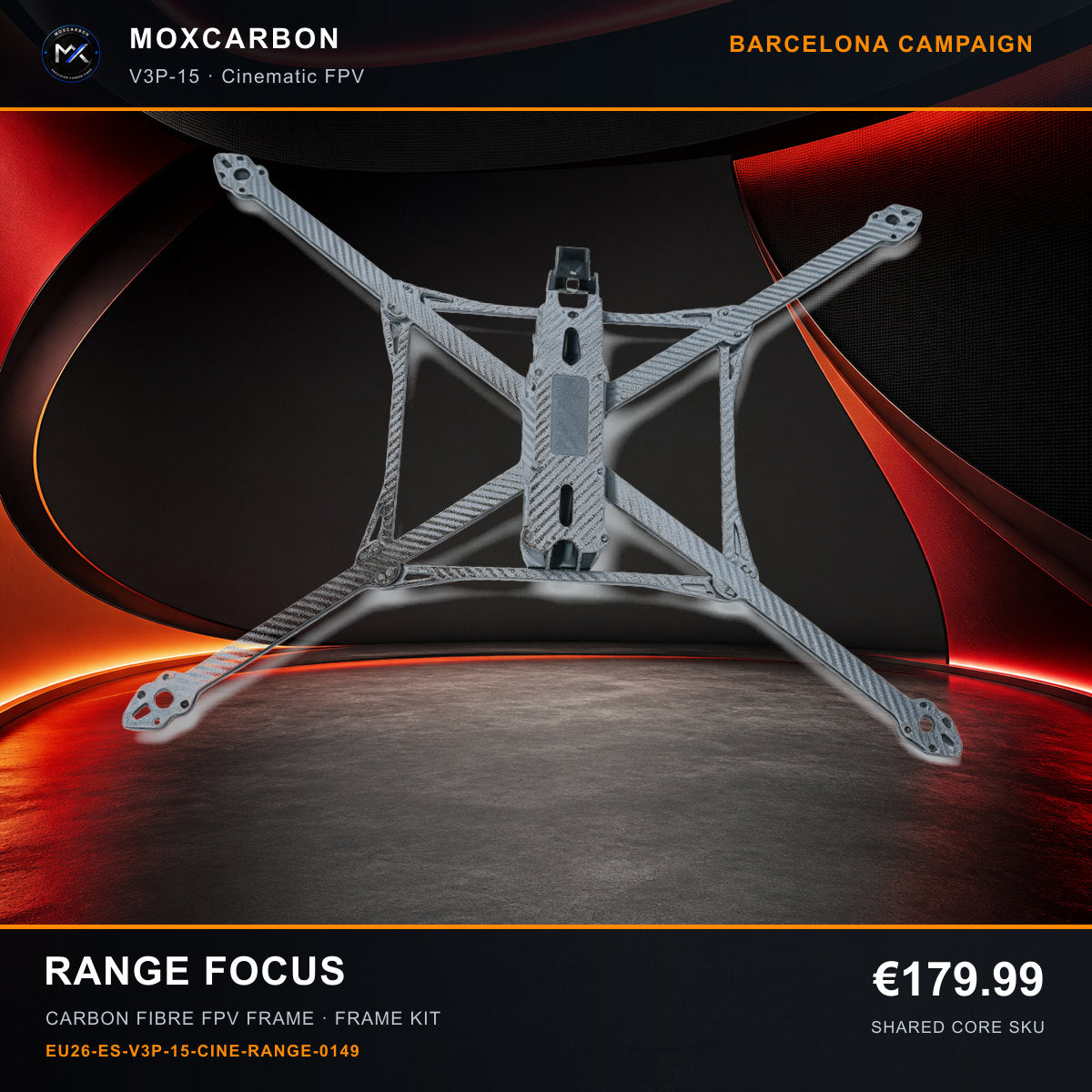 MOX MARK4 V3 Pro 15-Inch Carbon Fibre FPV Frame — Barcelona Range Focus 0149 product image
