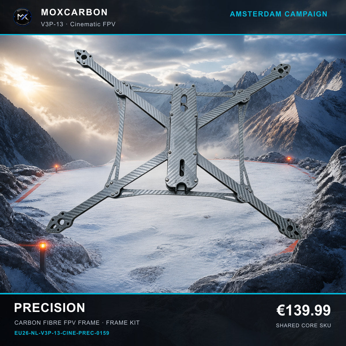 MOX MARK4 V3 Pro 13-Inch Carbon Fibre FPV Frame — Amsterdam Precision 0159 product image
