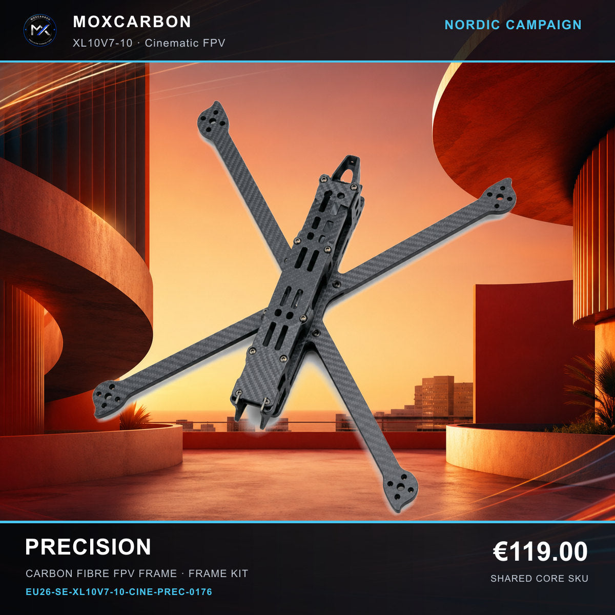 MOX XL10V7 10-Inch Carbon Fibre FPV Frame — Nordic Precision 0176 product image