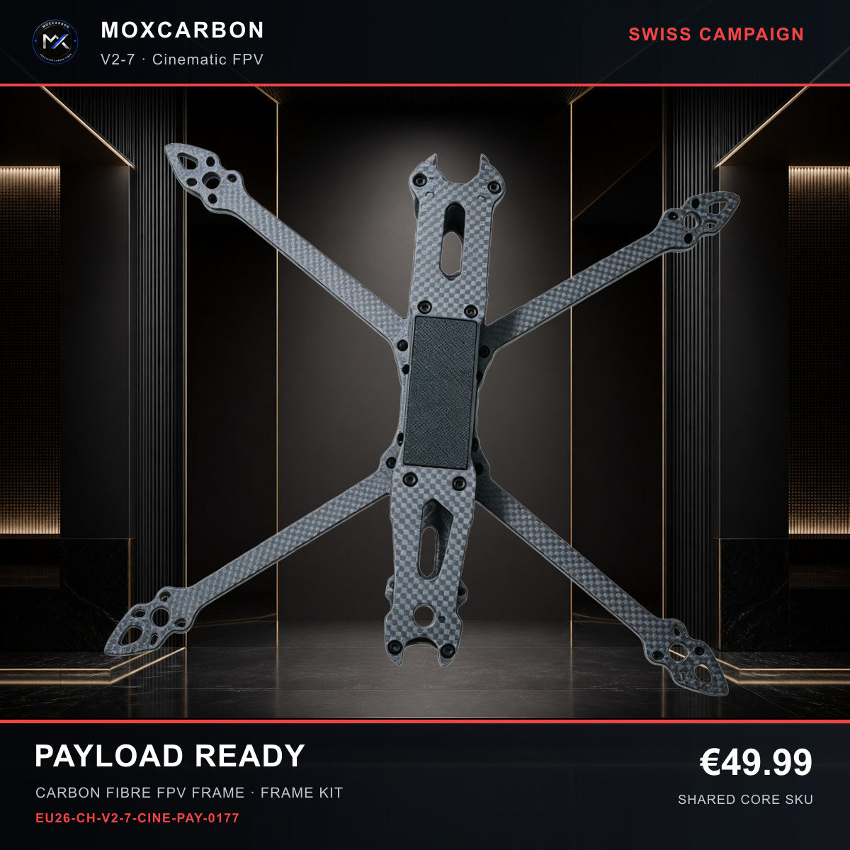 MOX MARK4 V2 7-Inch Carbon Fibre FPV Frame — Swiss Payload Ready 0177 product image
