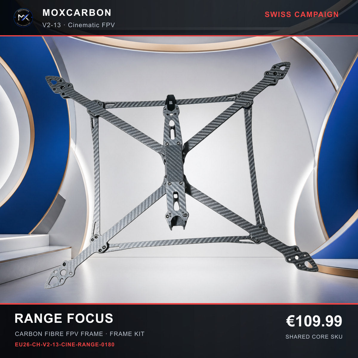 MOX MARK4 V2 13-Inch Carbon Fibre FPV Frame — Swiss Range Focus 0180 product image