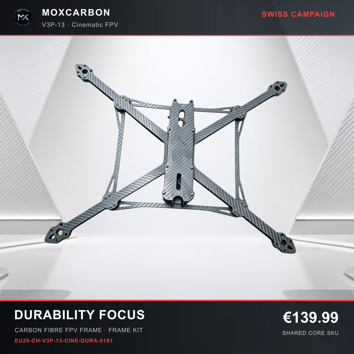 MOX MARK4 V3 Pro 13-Inch Carbon Fibre FPV Frame — Swiss Durability Focus 0181 product image