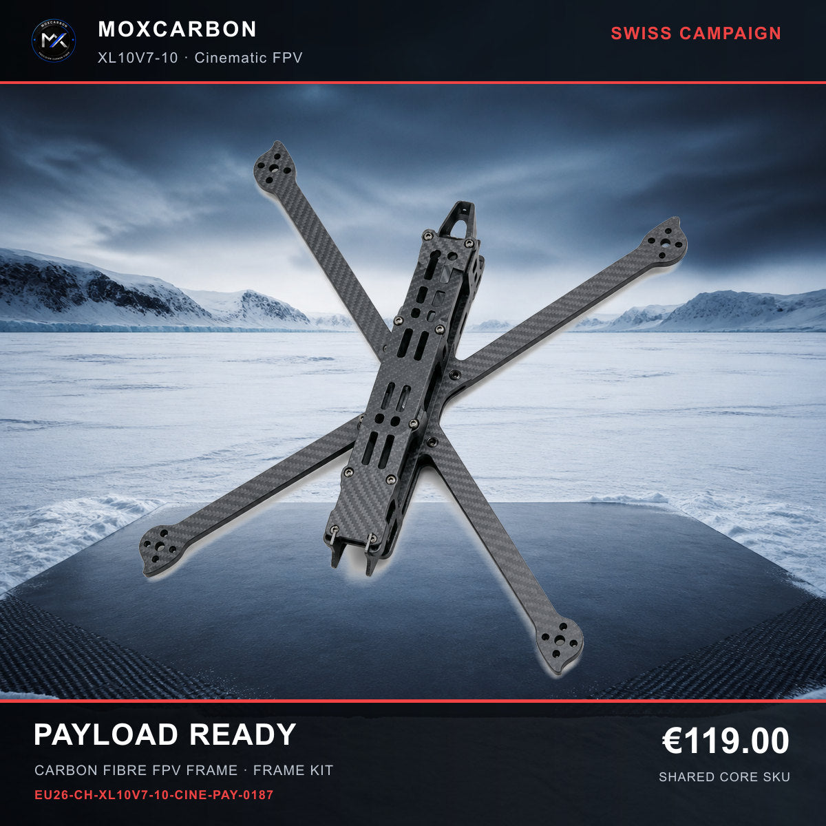 MOX XL10V7 10-Inch Carbon Fibre FPV Frame — Swiss Payload Ready 0187 product image