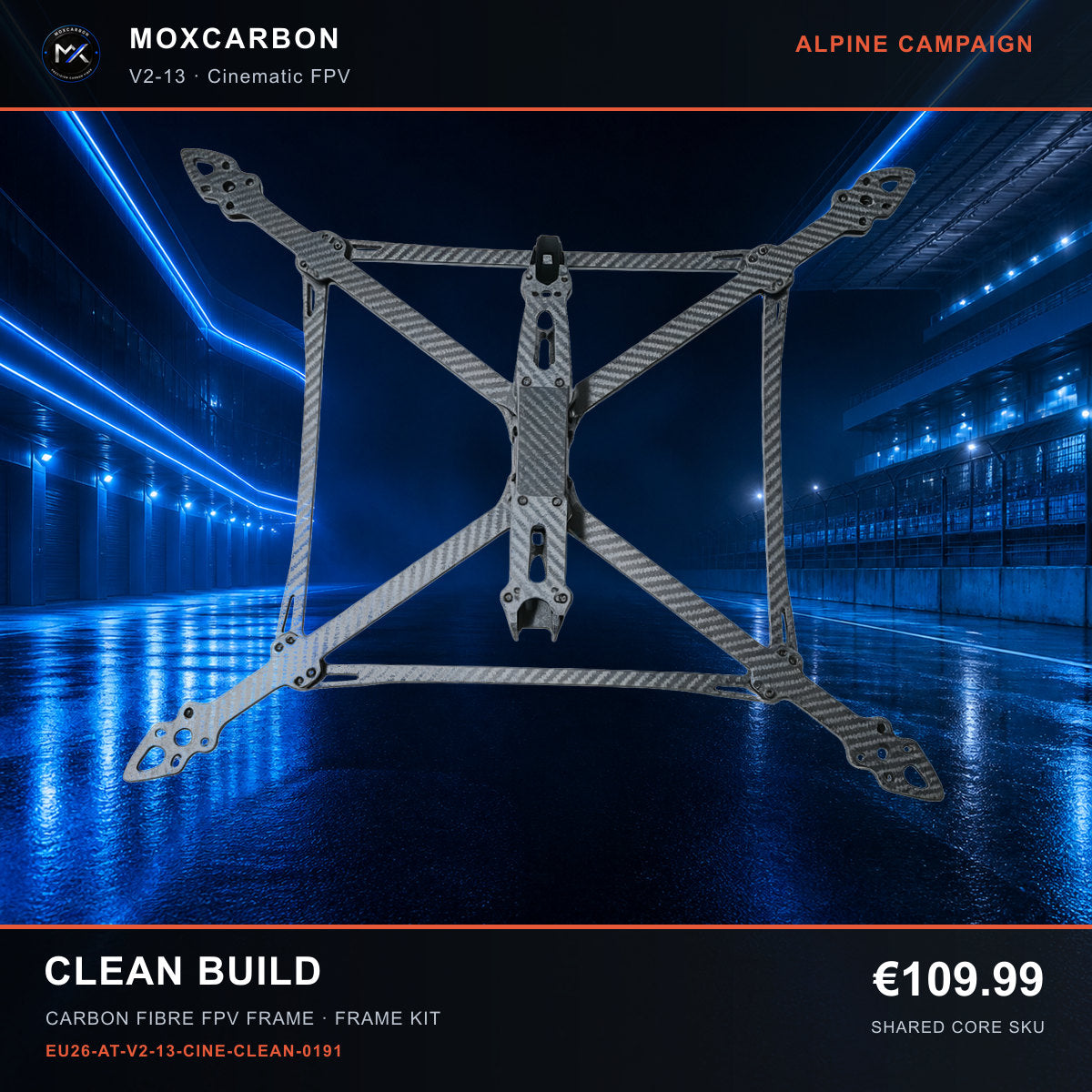 MOX MARK4 V2 13-Inch Carbon Fibre FPV Frame — Alpine Clean Build 0191 product image