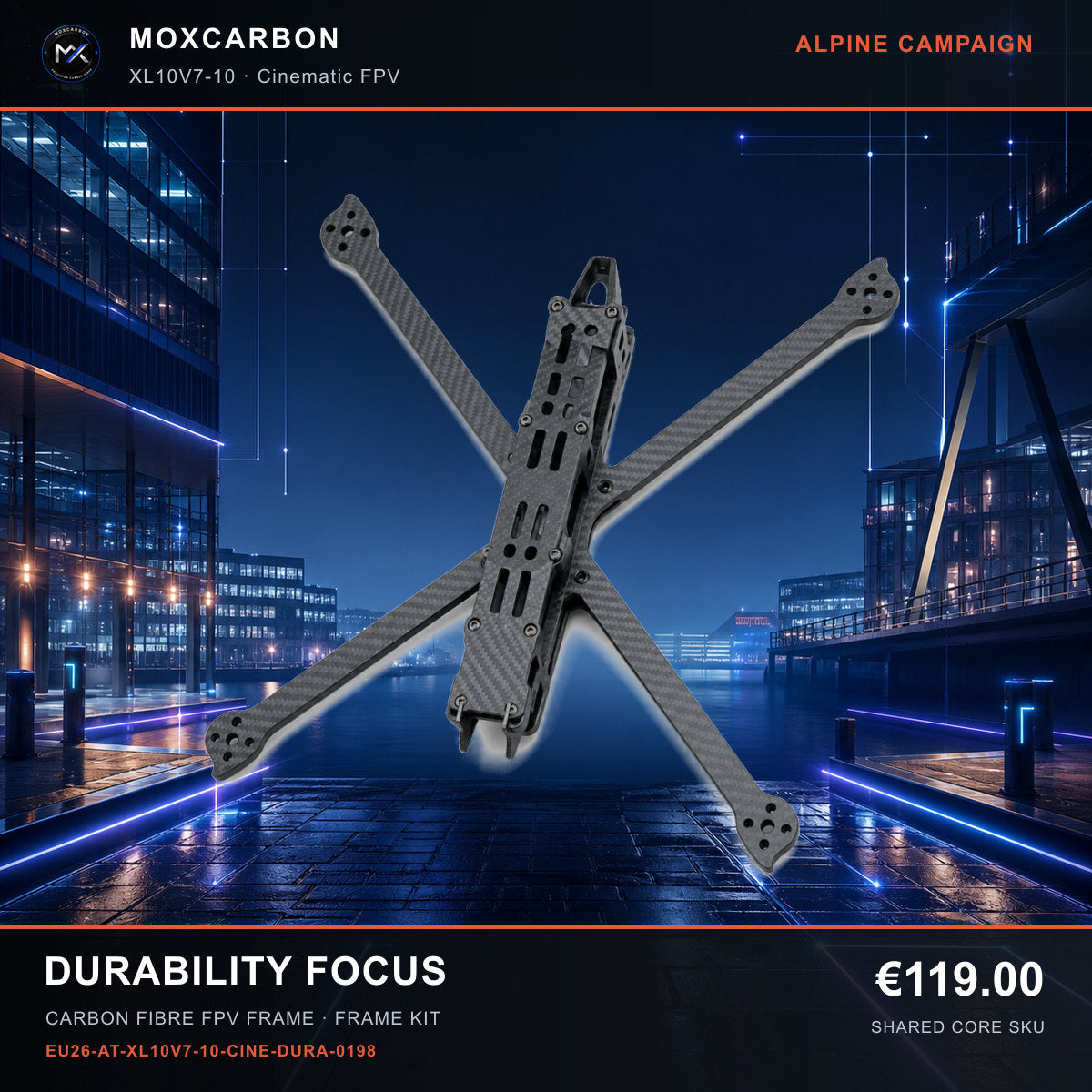 MOX XL10V7 10-Inch Carbon Fibre FPV Frame — Alpine Durability Focus 0198 product image