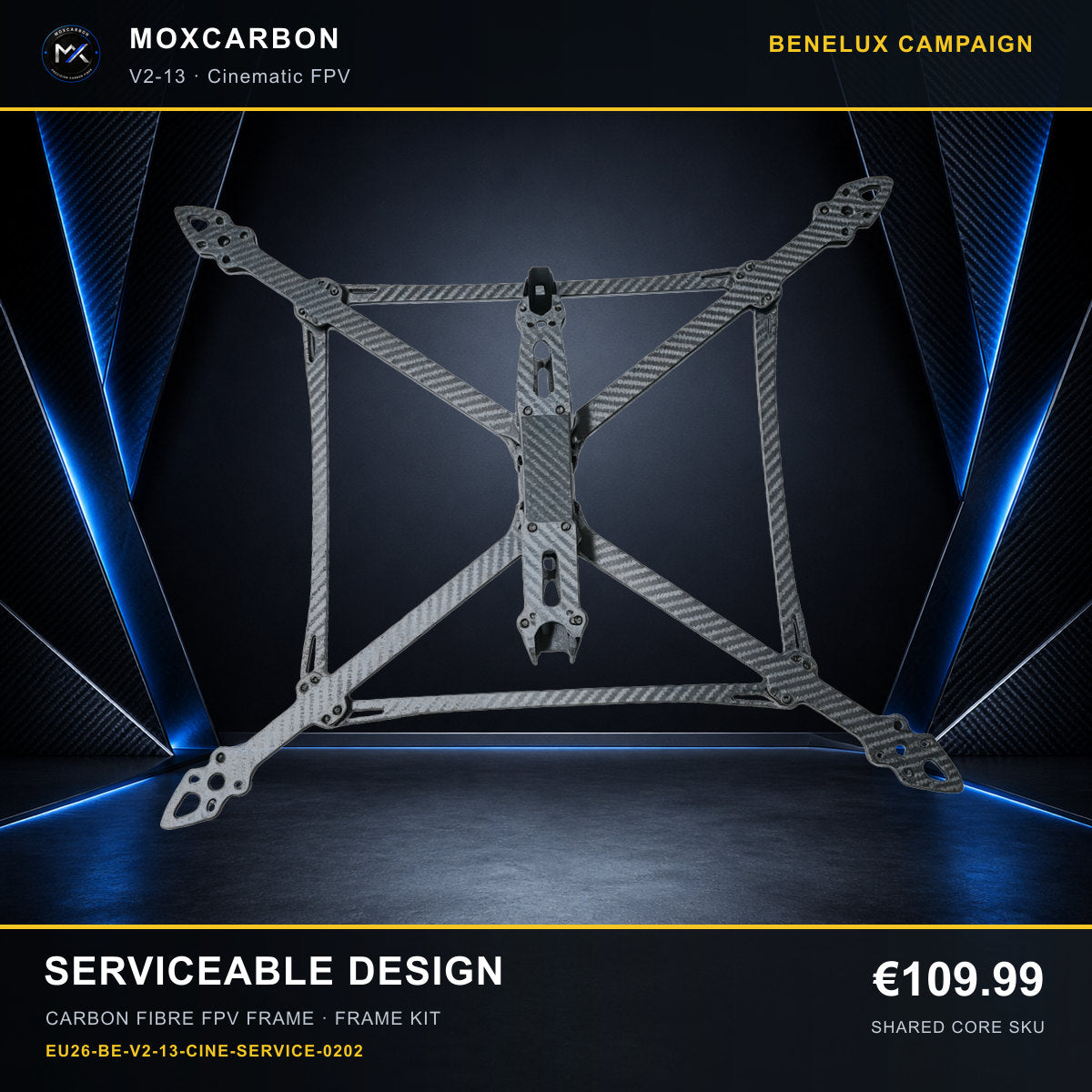 MOX MARK4 V2 13-Inch Carbon Fibre FPV Frame — Benelux Serviceable Design 0202 product image