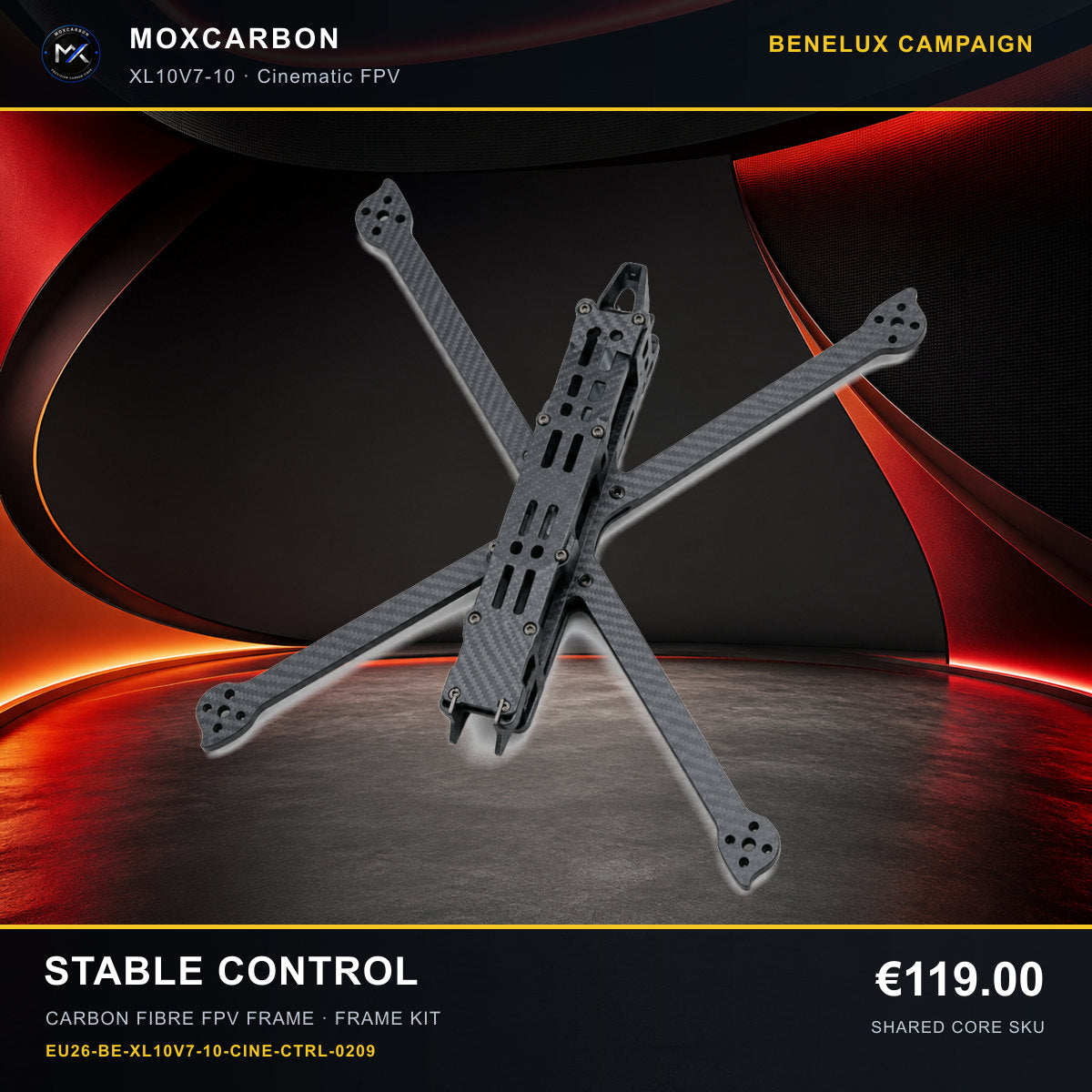 MOX XL10V7 10-Inch Carbon Fibre FPV Frame — Benelux Stable Control 0209 product image