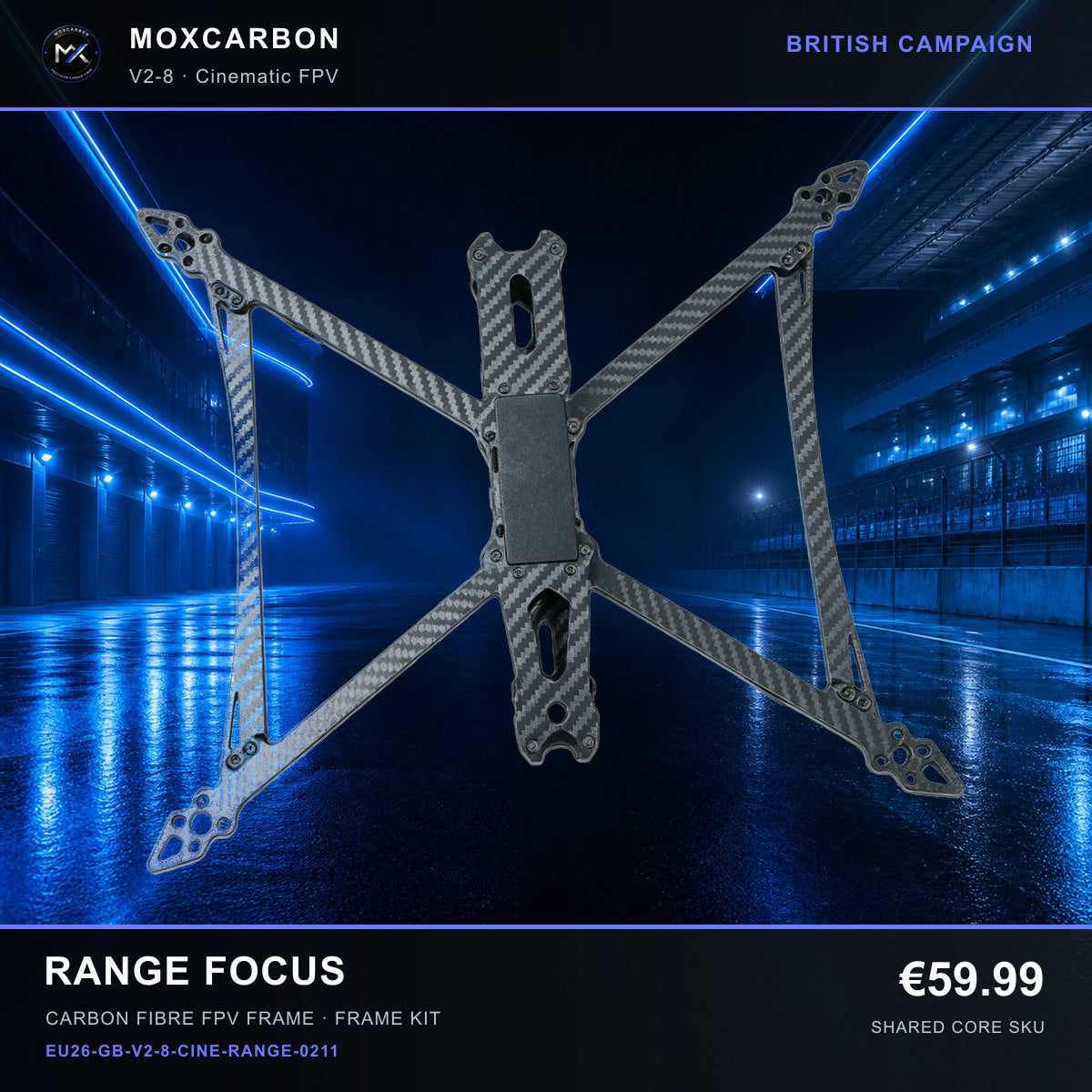 MOX MARK4 V2 8-Inch Carbon Fibre FPV Frame — British Range Focus 0211 product image