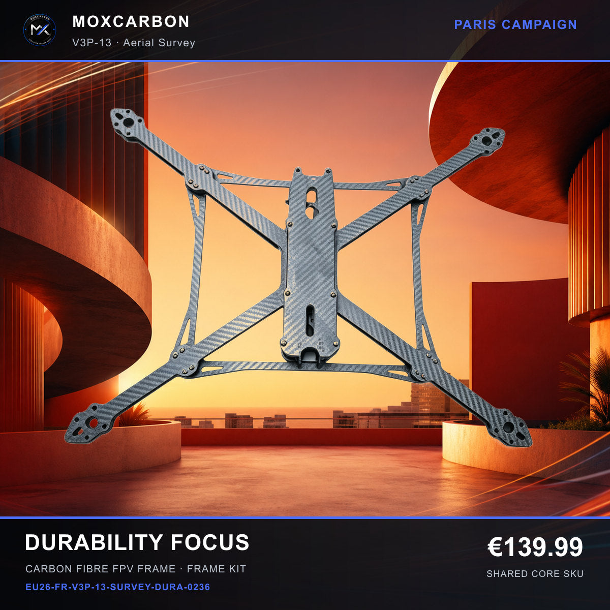 MOX MARK4 V3 Pro 13-Inch Carbon Fibre FPV Frame — Paris Durability Focus 0236 product image