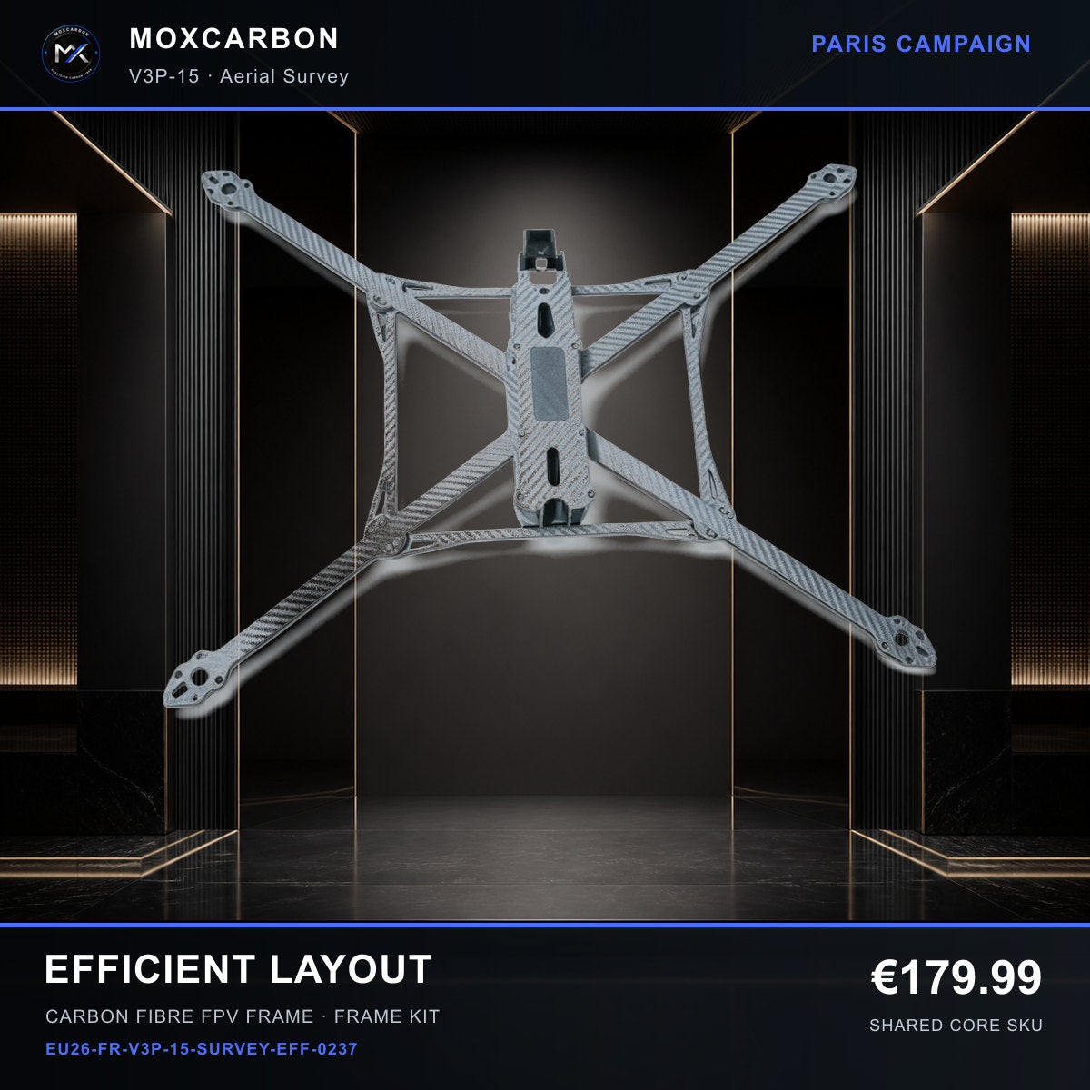 MOX MARK4 V3 Pro 15-Inch Carbon Fibre FPV Frame — Paris Efficient Layout 0237 product image