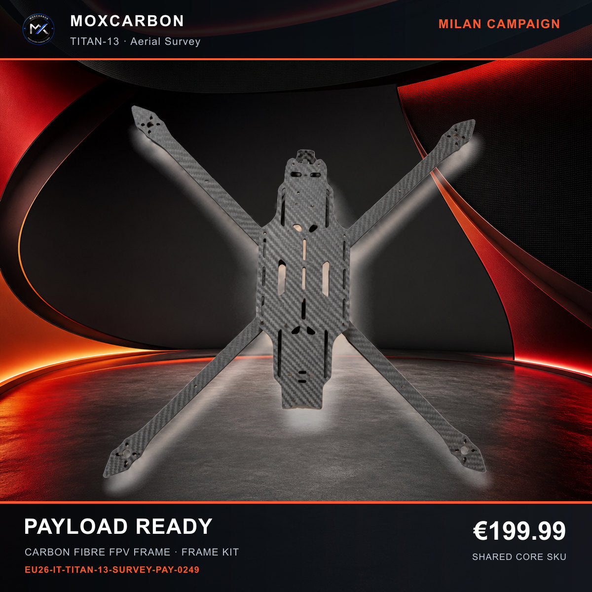 MOX MARK4 Titan GOW 13-Inch Carbon Fibre FPV Frame — Milan Payload Ready 0249 product image