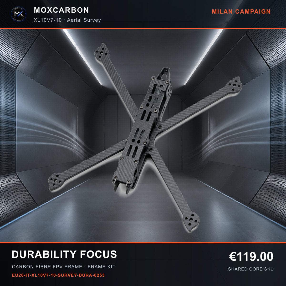 MOX XL10V7 10-Inch Carbon Fibre FPV Frame — Milan Durability Focus 0253 product image