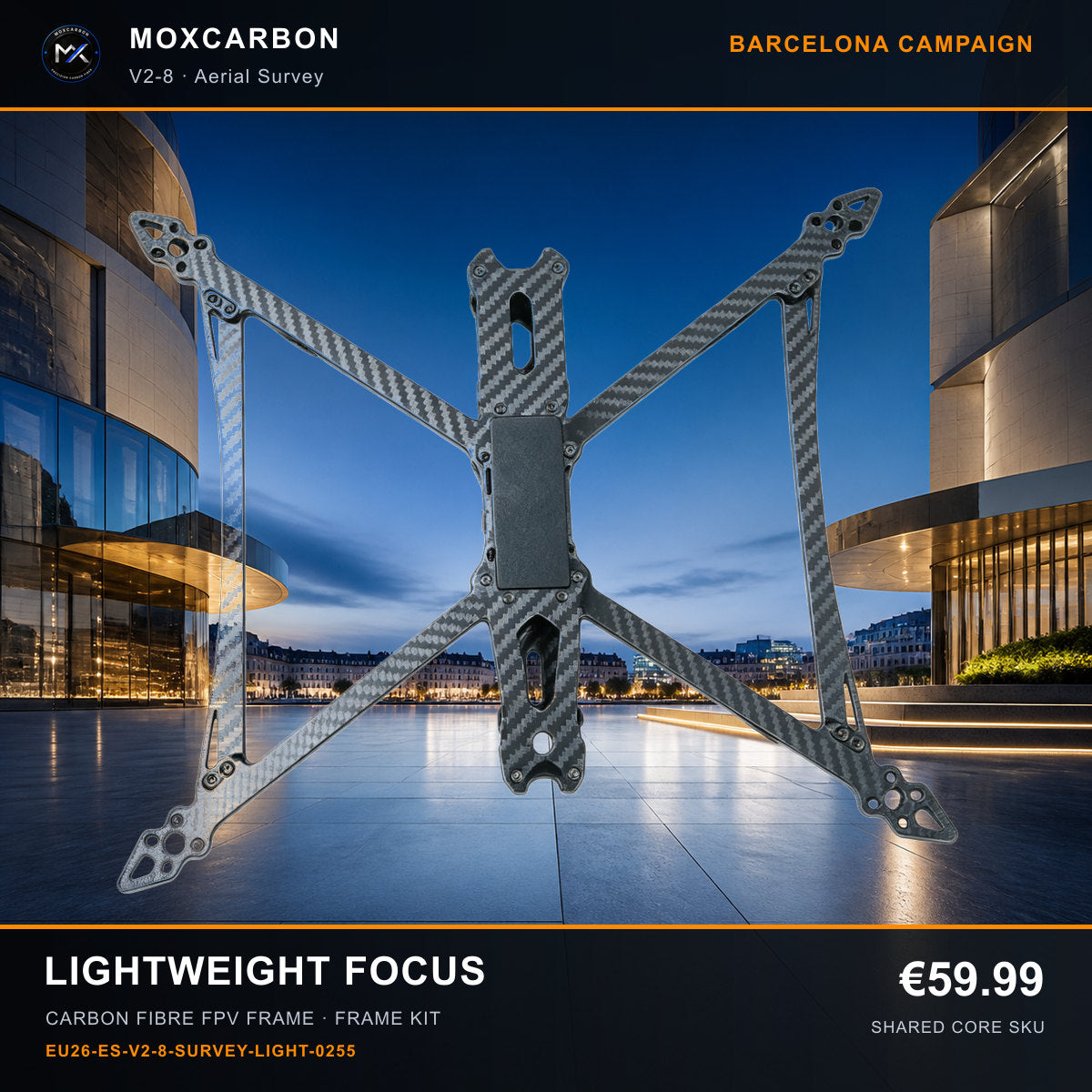 MOX MARK4 V2 8-Inch Carbon Fibre FPV Frame — Barcelona Lightweight Focus 0255 product image