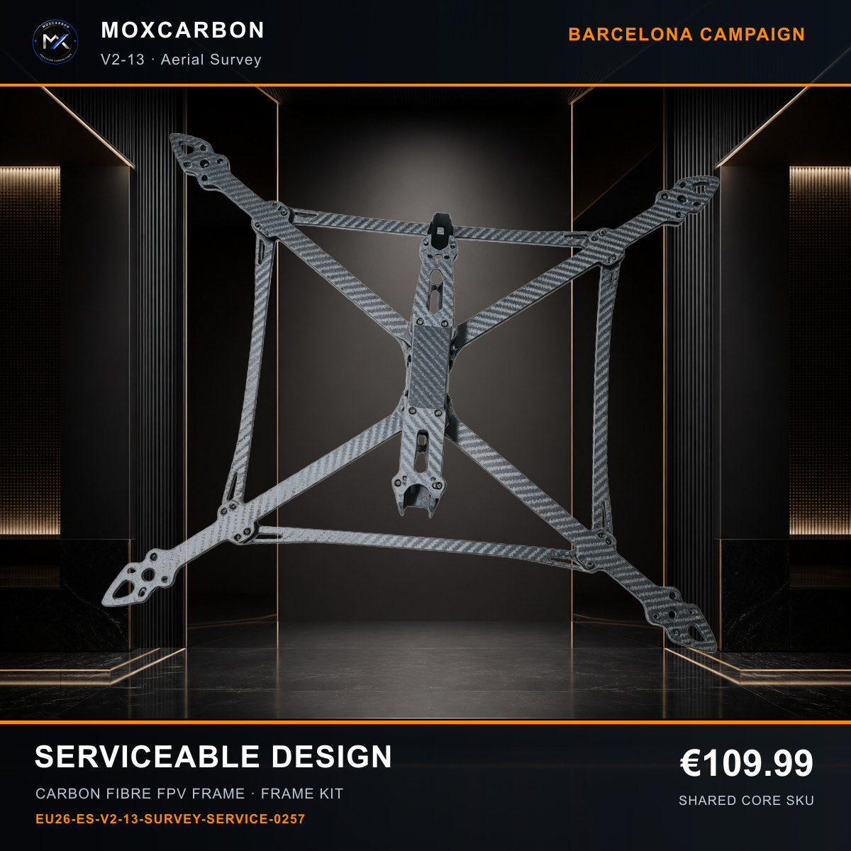 MOX MARK4 V2 13-Inch Carbon Fibre FPV Frame — Barcelona Serviceable Design 0257 product image