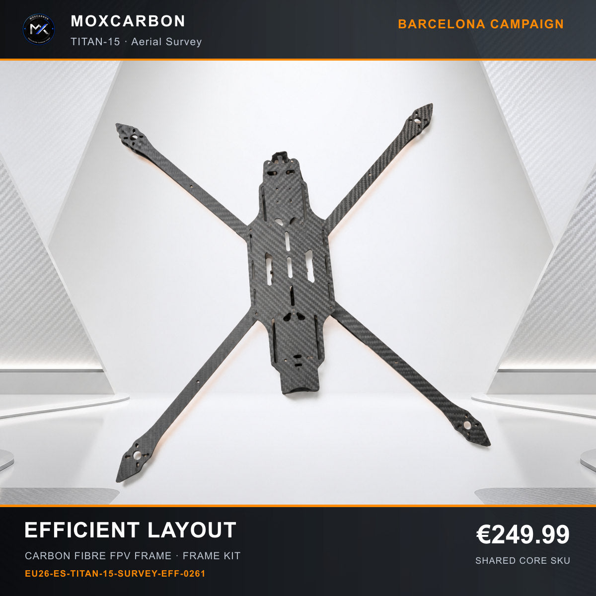 MOX MARK4 Titan GOW 15-Inch Carbon Fibre FPV Frame — Barcelona Efficient Layout 0261 product image